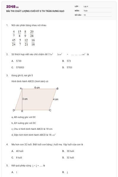 BÀI THI CHẤT LƯỢNG CUỐI KỲ II TH TRẦN HƯNG ĐẠO