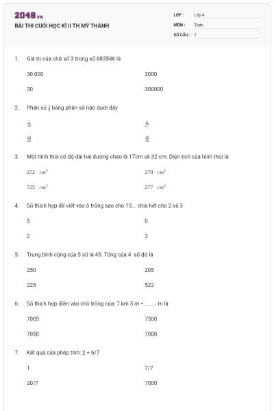 BÀI THI CUỐI HỌC KÌ II TH MỸ THÀNH