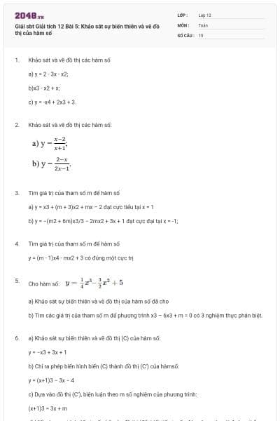 Giải sbt Giải tích 12 Bài 5: Khảo sát sự biến thiên và vẽ đồ thị của hàm số