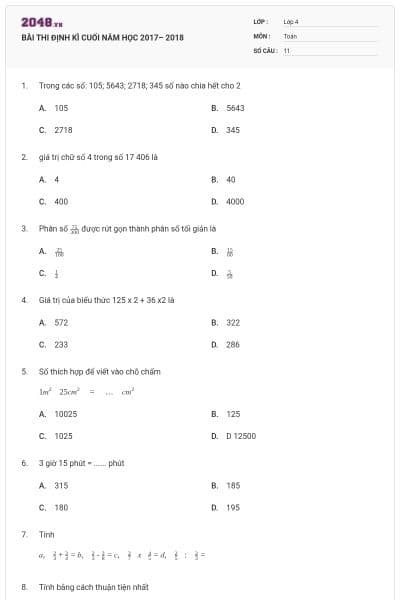 BÀI THI ĐỊNH KÌ CUỐI  NĂM HỌC 2017– 2018