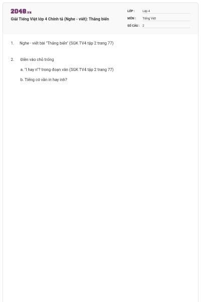 Giải Tiếng Việt lớp 4 Chính tả (Nghe - viết): Thắng biển