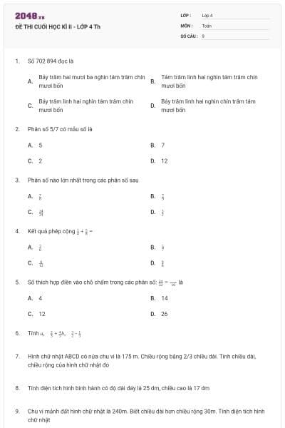 ĐỀ THI CUỐI HỌC KÌ II - LỚP 4 Th