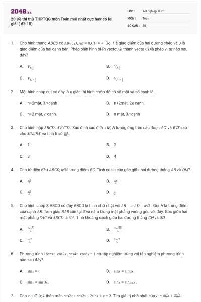20 Đề thi thử THPTQG môn Toán mới nhất cực hay có lời giải ( đề 10)