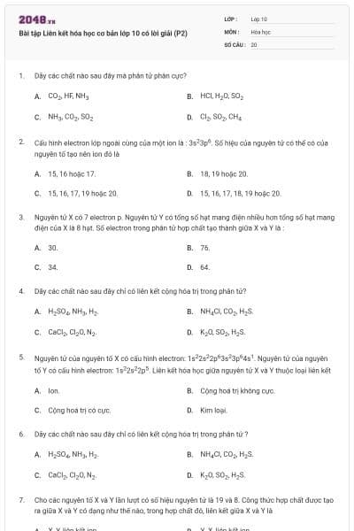 Bài tập Liên kết hóa học cơ bản lớp 10 có lời giải (P2)