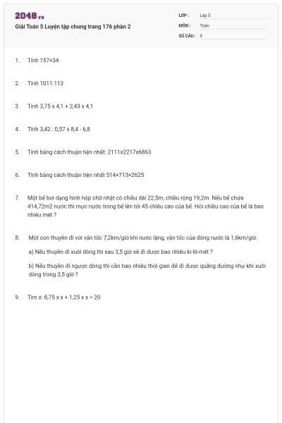 Giải Toán 5 Luyện tập chung trang 176 phần 2