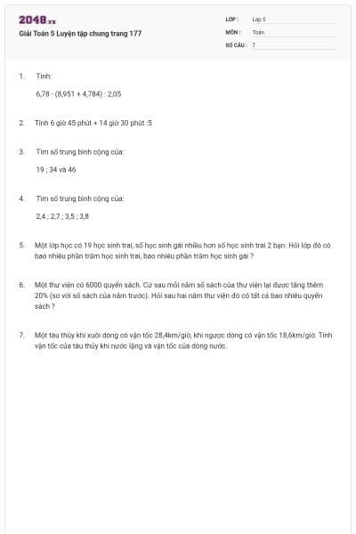 Giải Toán 5 Luyện tập chung trang 177