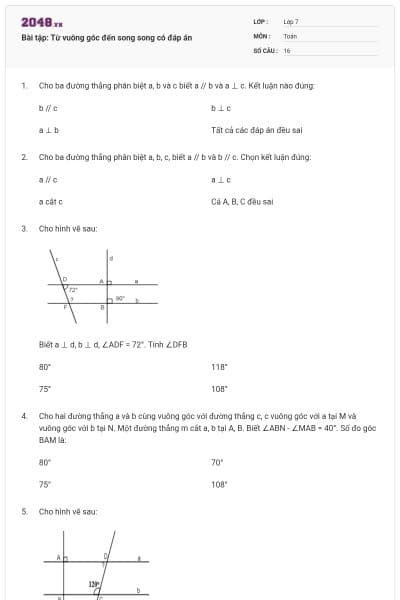 Bài tập: Từ vuông góc đến song song có đáp án
