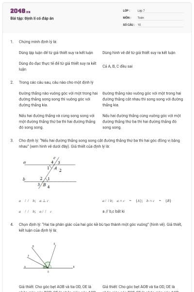 Bài tập: Định lí có đáp án
