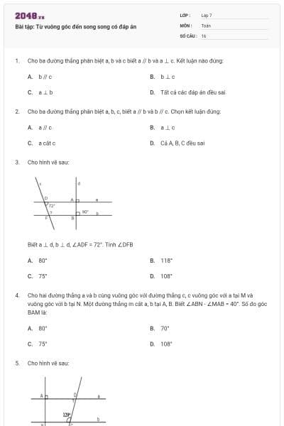 Bài tập: Từ vuông góc đến song song có đáp án