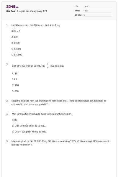 Giải Toán 5 Luyện tập chung trang 178