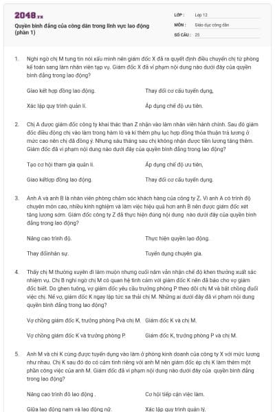 Quyền binh đẳng của công dân trong lĩnh vực lao động (phần 1)