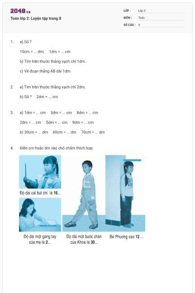 Toán lớp 2: Luyện tập trang 8