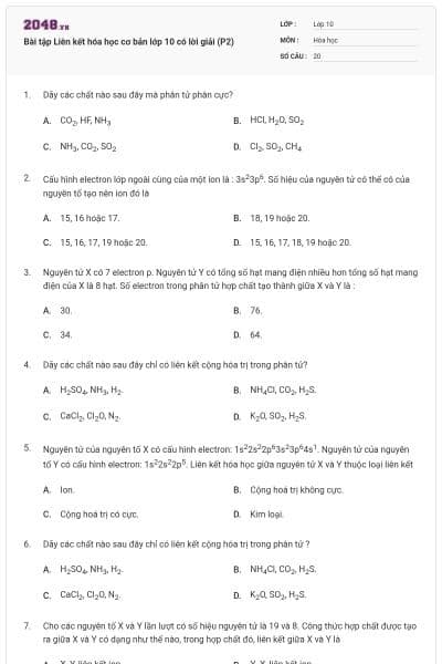 Bài tập Liên kết hóa học cơ bản lớp 10 có lời giải (P2)