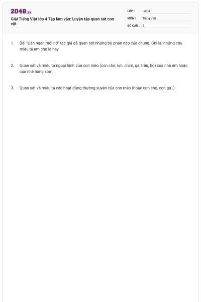 Giải Tiếng Việt lớp 4 Tập làm văn: Luyện tập quan sát con vật