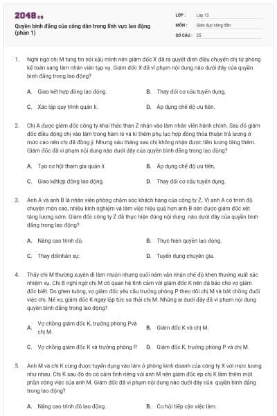 Quyền binh đẳng của công dân trong lĩnh vực lao động (phần 1)