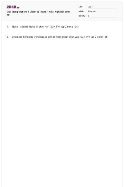 Giải Tiếng Việt lớp 4 Chính tả (Nghe - viết): Nghe lời chim nói