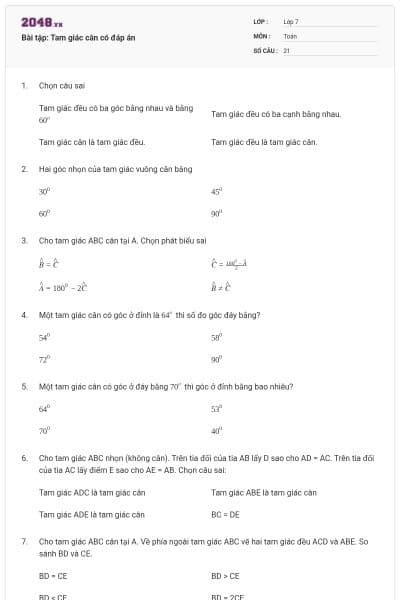 Bài tập: Tam giác cân có đáp án