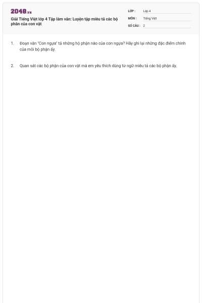 Giải Tiếng Việt lớp 4 Tập làm văn: Luyện tập miêu tả các bộ phân của con vật