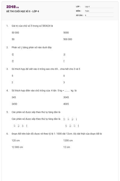 ĐỀ THI CUỐI HỌC KÌ II - LỚP 4