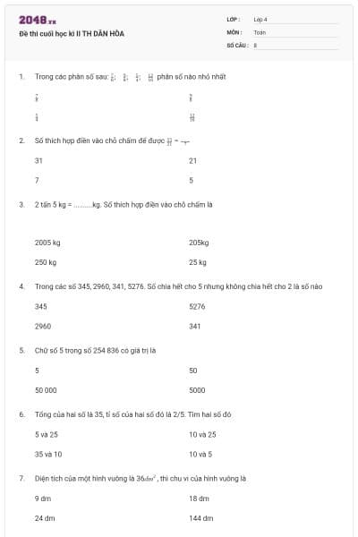 Đề thi cuối học kì II TH DÂN HÒA