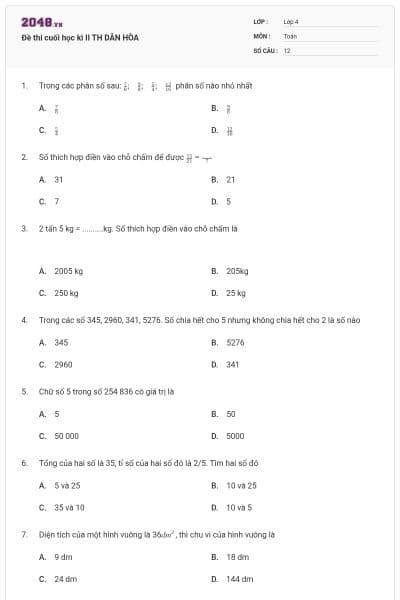 Đề thi cuối học kì II TH DÂN HÒA