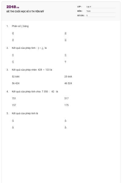 ĐỀ THI CUỐI HỌC KÌ II TH YÊN MỸ