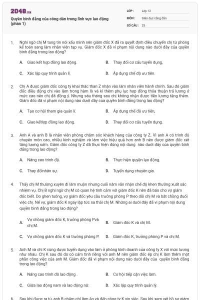 Quyền binh đẳng của công dân trong lĩnh vực lao động (phần 1)