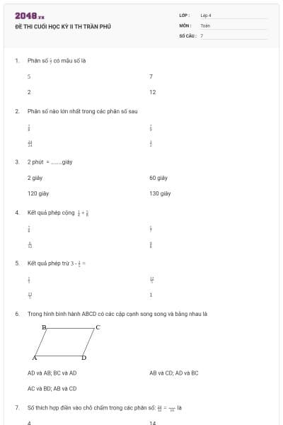 ĐỀ THI CUỐI HỌC KỲ II TH TRẦN PHÚ