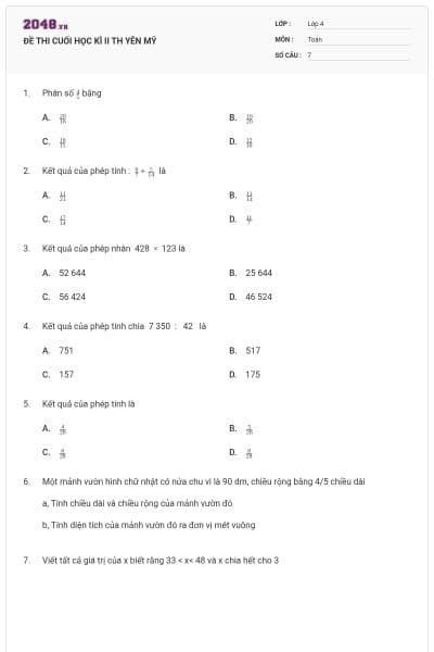 ĐỀ THI CUỐI HỌC KÌ II TH YÊN MỸ