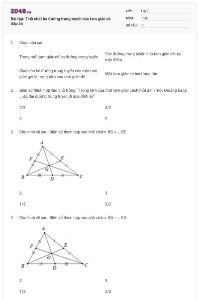Bài tập: Tính chất ba đường trung tuyến của tam giác có đáp án
