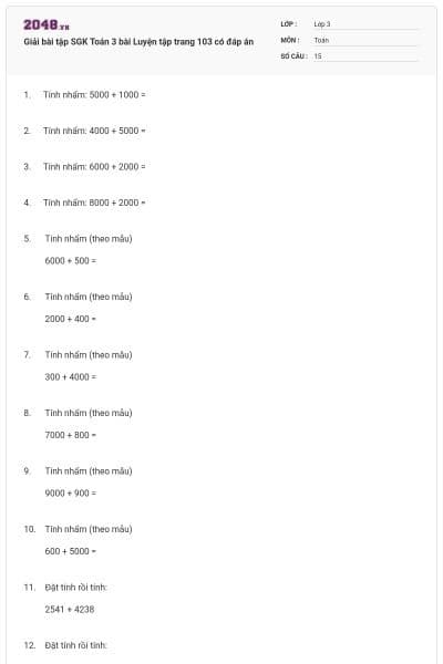 Giải bài tập SGK Toán 3 bài Luyện tập trang 103 có đáp án