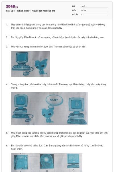 Giải SBT Tin học 3 Bài 1: Người bạn mới của em