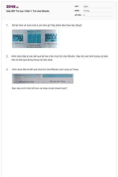 Giải SBT Tin học 3 Bài 1: Trò chơi Blocks