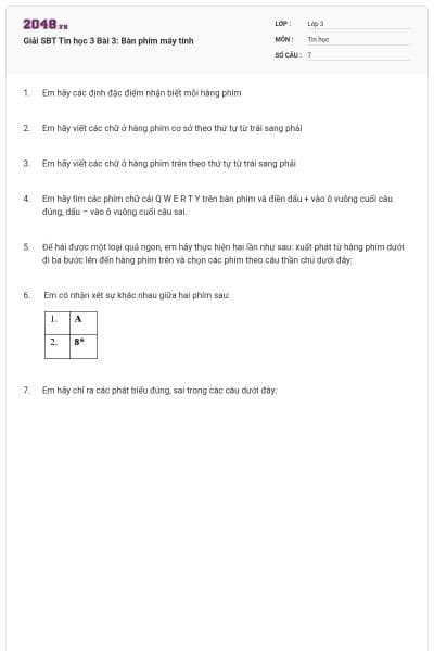 Giải SBT Tin học 3 Bài 3: Bàn phím máy tính