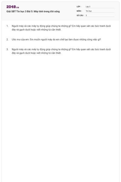 Giải SBT Tin học 3 Bài 5: Máy tính trong đời sống