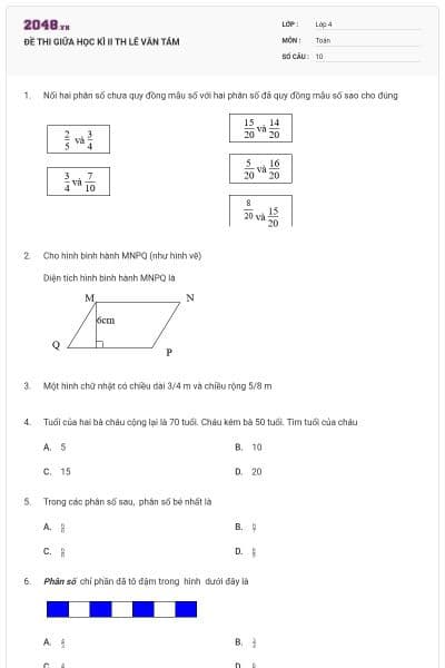 ĐỀ THI GIỮA HỌC KÌ II TH LÊ VĂN TÁM