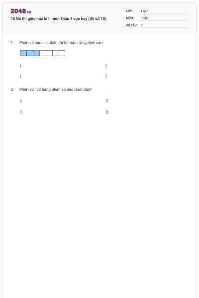 15 Đề thi giữa học kì II môn Toán 4 cực hay (đề số 10)