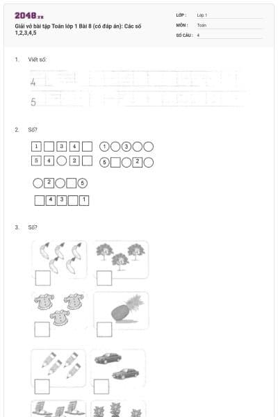 Giải vở bài tập Toán lớp 1 Bài 8 (có đáp án): Các số 1,2,3,4,5