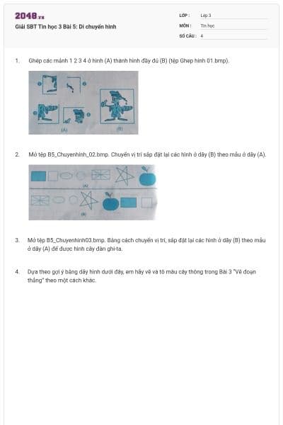 Giải SBT Tin học 3 Bài 5: Di chuyển hình