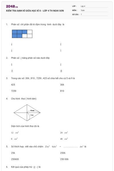 KIỂM TRA ĐỊNH KÌ GIỮA HỌC KÌ II - LỚP 4 TH NGHI SƠN