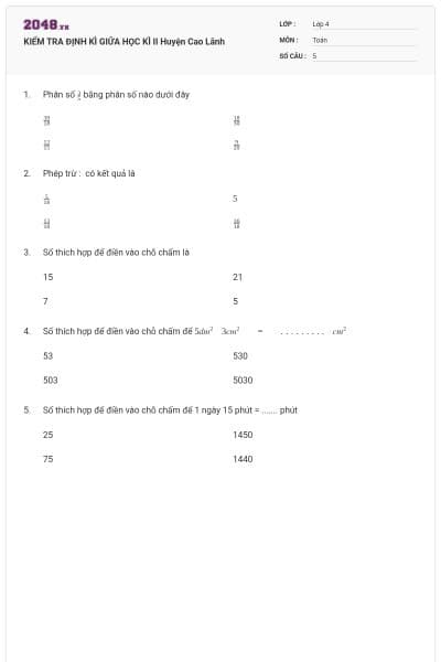 KIỂM TRA ĐỊNH KÌ GIỮA HỌC KÌ II Huyện Cao Lãnh