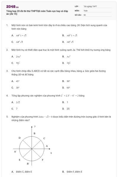 Tổng hợp 20 đề thi thử THPTQG môn Toán cực hay có đáp án (đề 15)