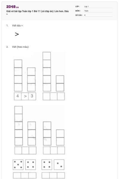 Giải vở bài tập Toán lớp 1 Bài 11 (có đáp án): Lớn hơn. Dấu >