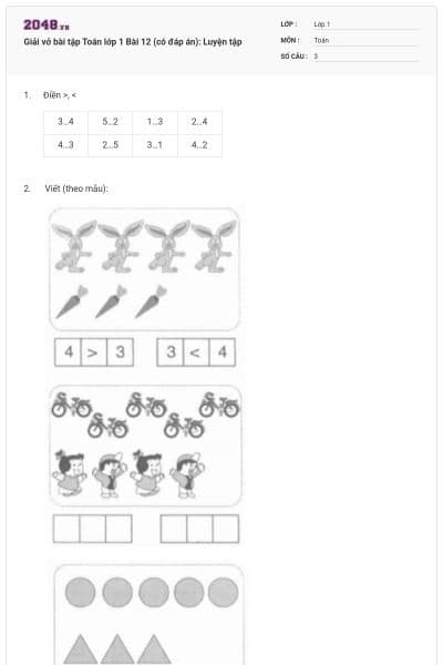 Giải vở bài tập Toán lớp 1 Bài 12 (có đáp án): Luyện tập