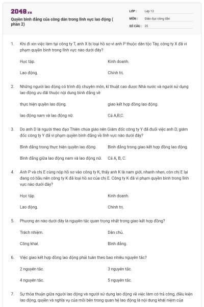 Quyền bình đẳng của công dân trong lĩnh vực lao động ( phần 2)