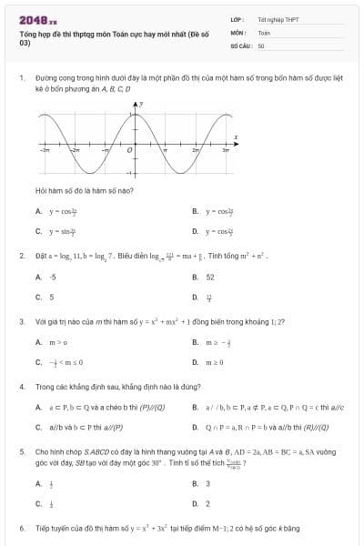 Tổng hợp đề thi thptqg môn Toán cực hay mới nhất (Đề số 03)