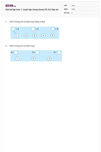 Giải bài tập toán 1: Luyện tập chung (trang 25) (Có đáp án)