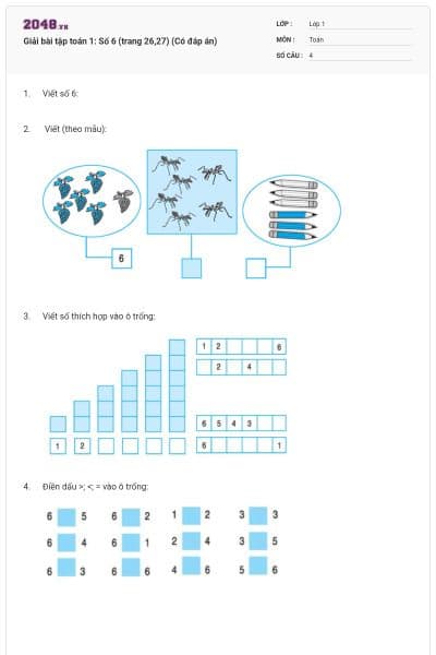 Giải bài tập toán 1: Số 6 (trang 26,27) (Có đáp án)