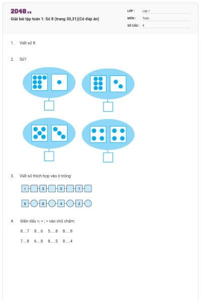 Giải bài tập toán 1: Số 8 (trang 30,31)(Có đáp án)