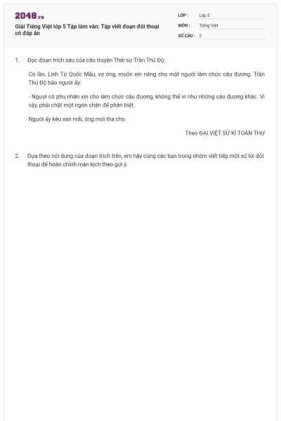 Giải Tiếng Việt lớp 5 Tập làm văn: Tập viết đoạn đối thoại có đáp án